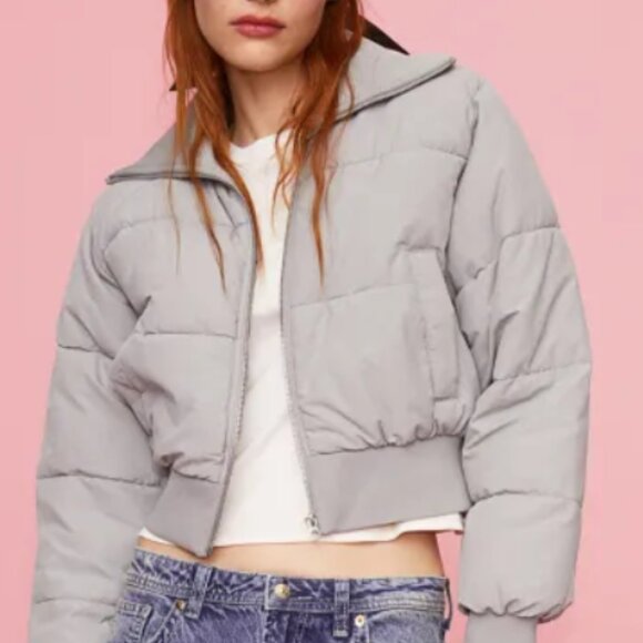 BNWT H&M Crop Puffer Jacket Cropped Coat SZ XXS Grey - Picture 2 of 8